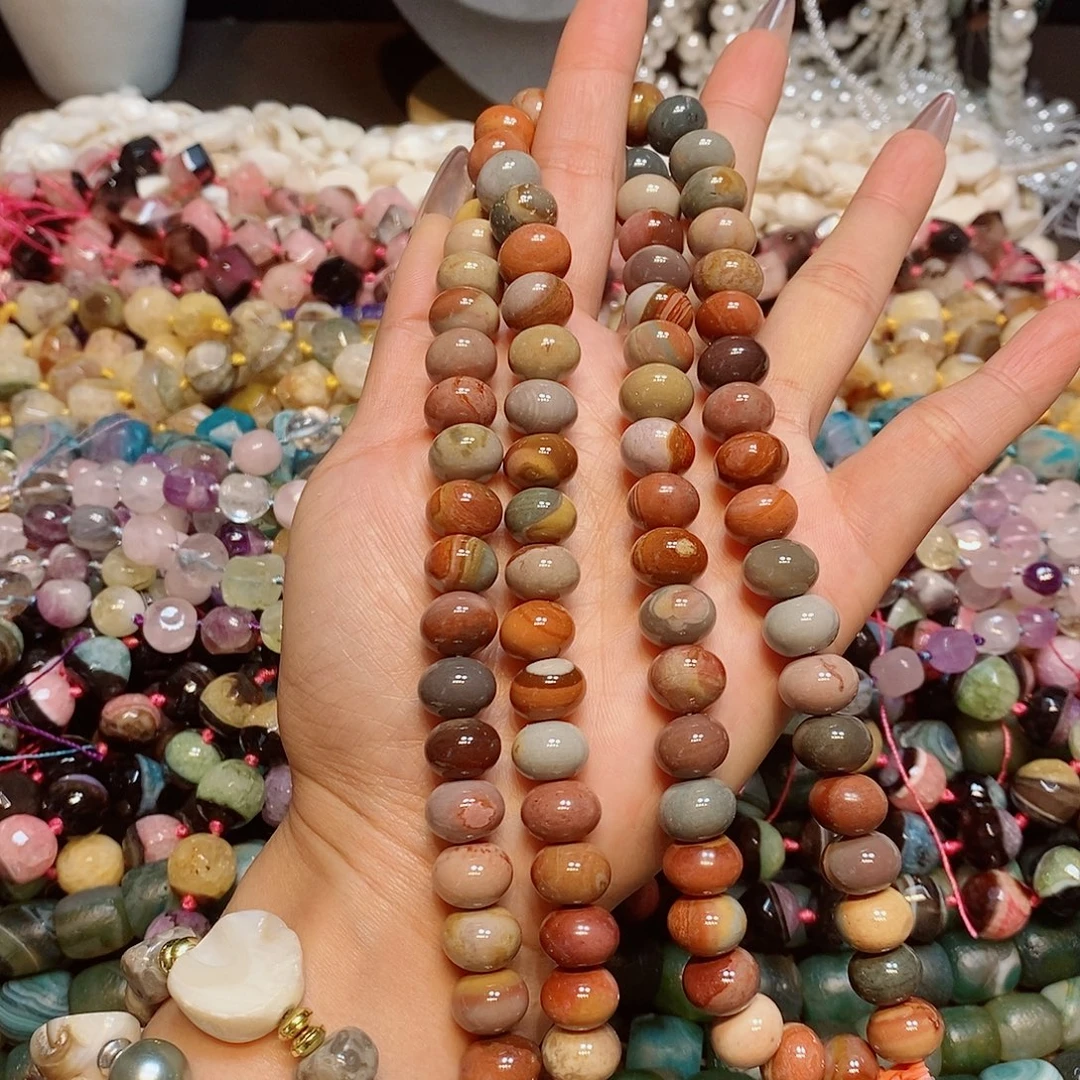 玛瑙/玉髓散珠天然阿拉善胖算盘12mm一条