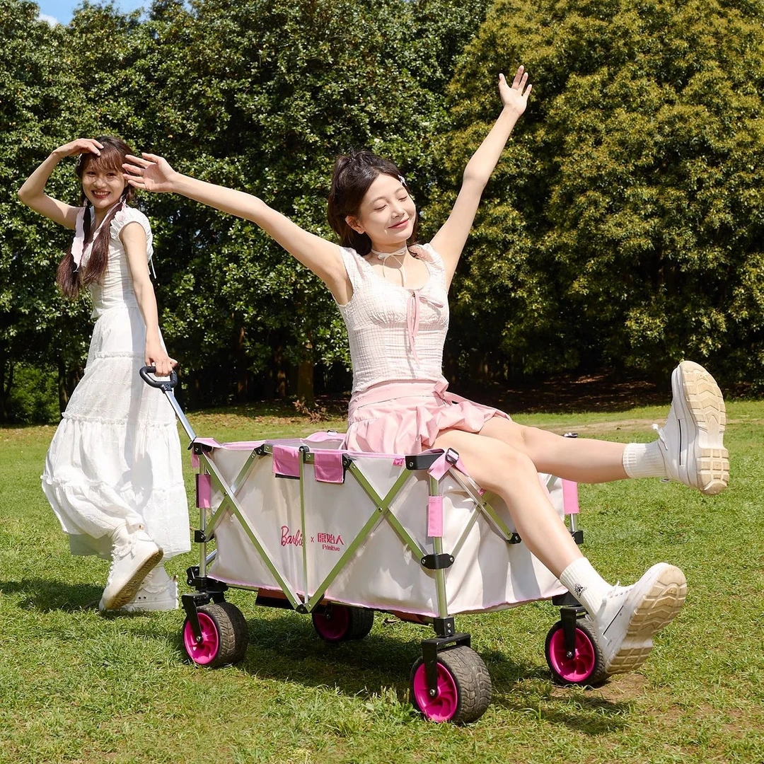 原始人芭比铝合金推车联名露营车户外折叠收纳营地野餐野营拖车