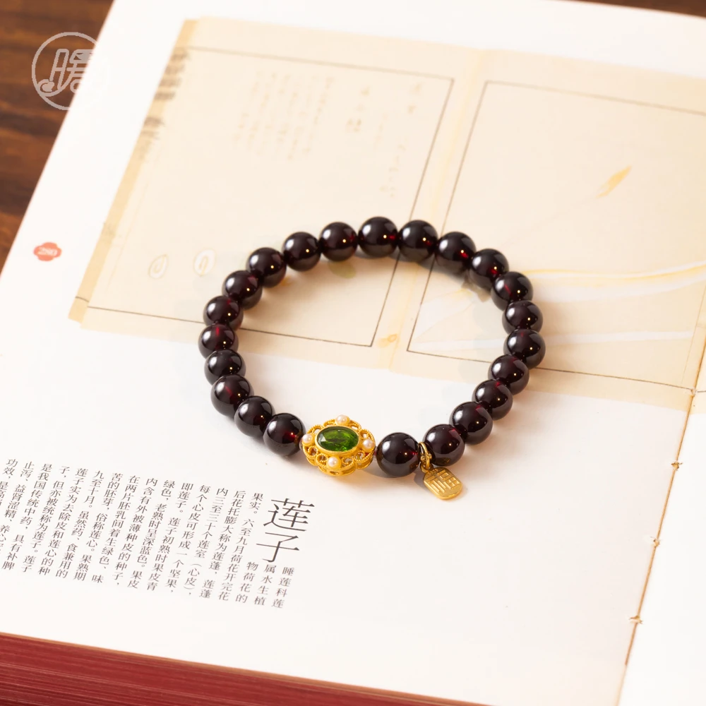 Nuanyan/暖言单圈石榴石手串7mm搭配福牌手链D3348多样性发一