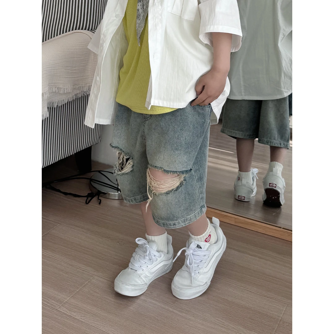 男童牛仔短裤2025年夏装新款儿童破洞裤子男孩韩版中裤潮
