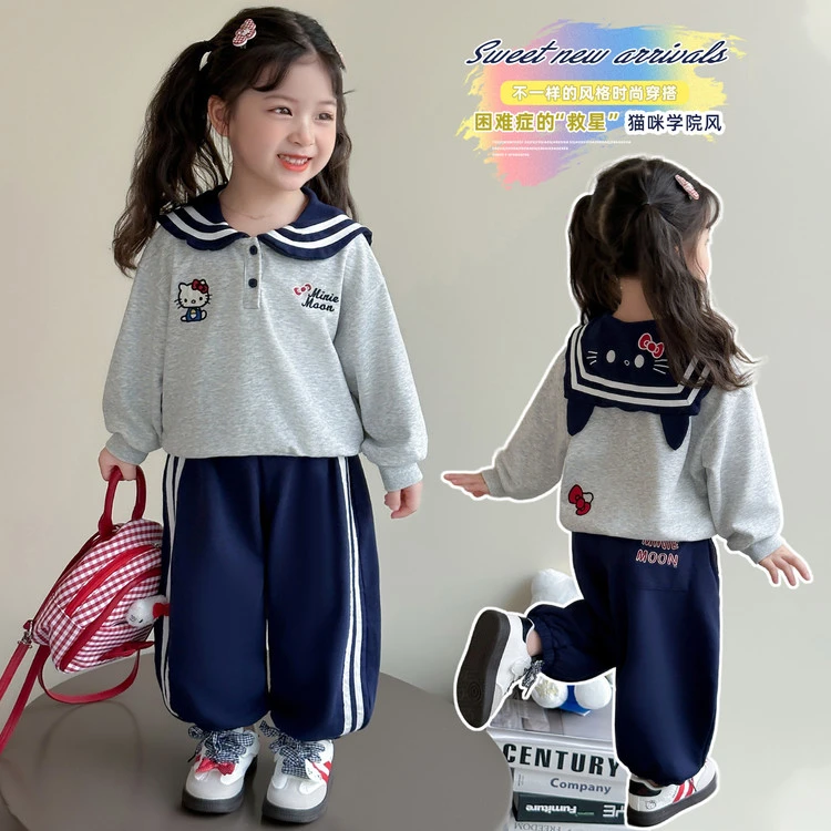 甜美休闲风卡通动漫一粒扣女套装洋气秋季儿童上衣韩版自然密语