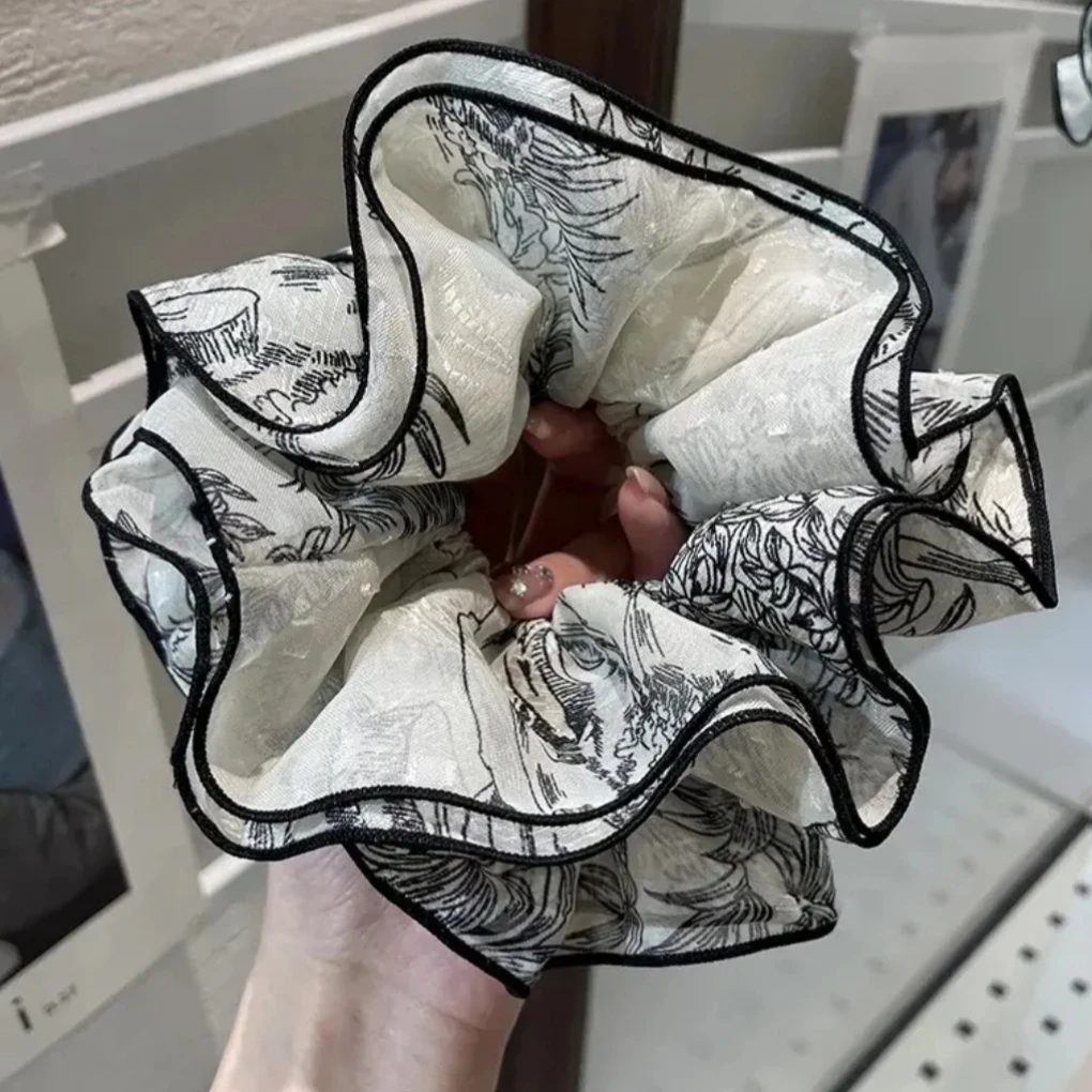 复古清冷多层小蛮腰褶皱印花肥肠圈韩国高端水墨皮筋耐用新款发圈