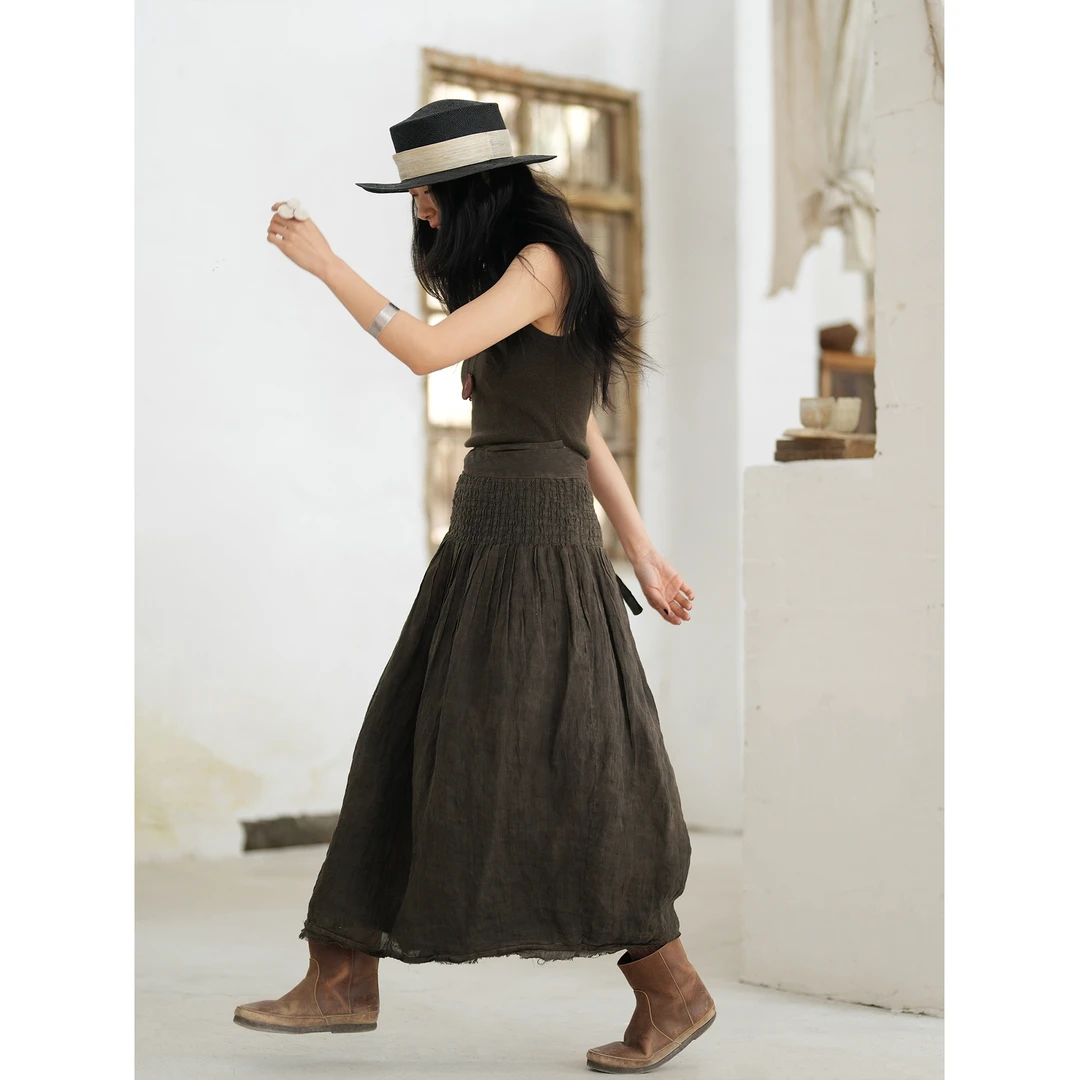 几见 原创设计春夏植物染棉麻半身裙黄麻裙子裹裙文艺复古K51421