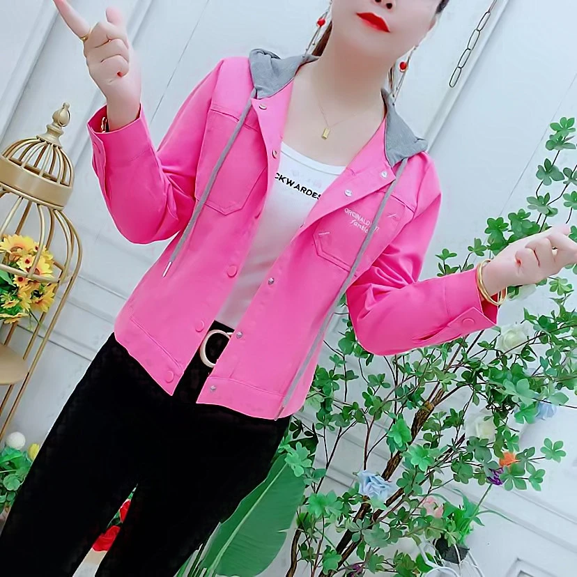 假两件套连帽外套女春秋季新款修身休闲百搭小个子短款棒球服上衣