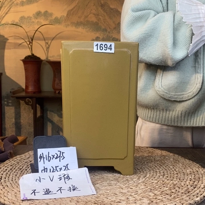 花盆紫砂 微微瑕青段泥奎面高签筒1684