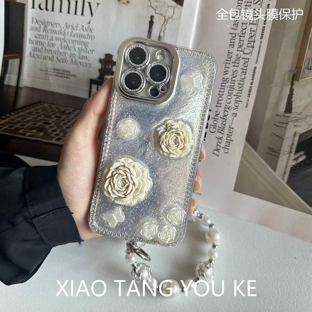 全包镜头膜防摔闪钻山茶花手机壳适用苹果华为小米OPPOvivoiPhone