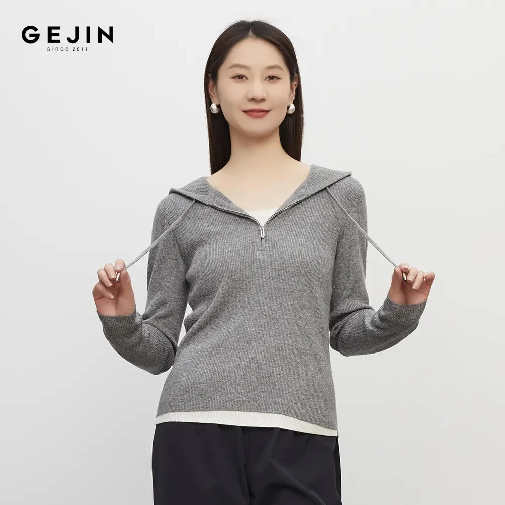 GEJIN/歌锦秋季新款显瘦长袖连帽修身极简风套头卫衣9332560413