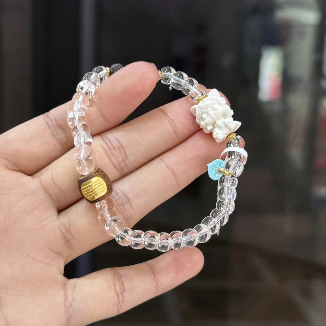 洛羽·白水晶大肠珠松石925银单圈手链