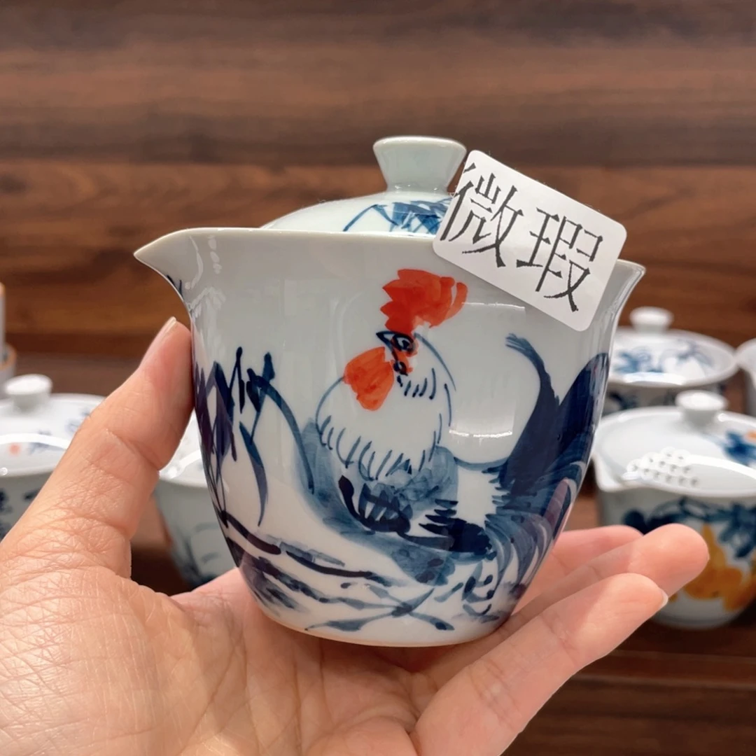 釉下手绘茶具微瑕