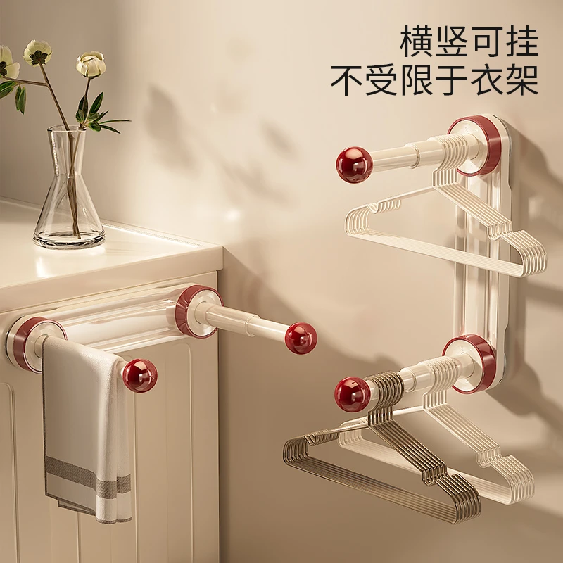吸盘衣架收纳神器壁挂免打孔可伸缩阳台衣柜多功能衣架挂杆置物架