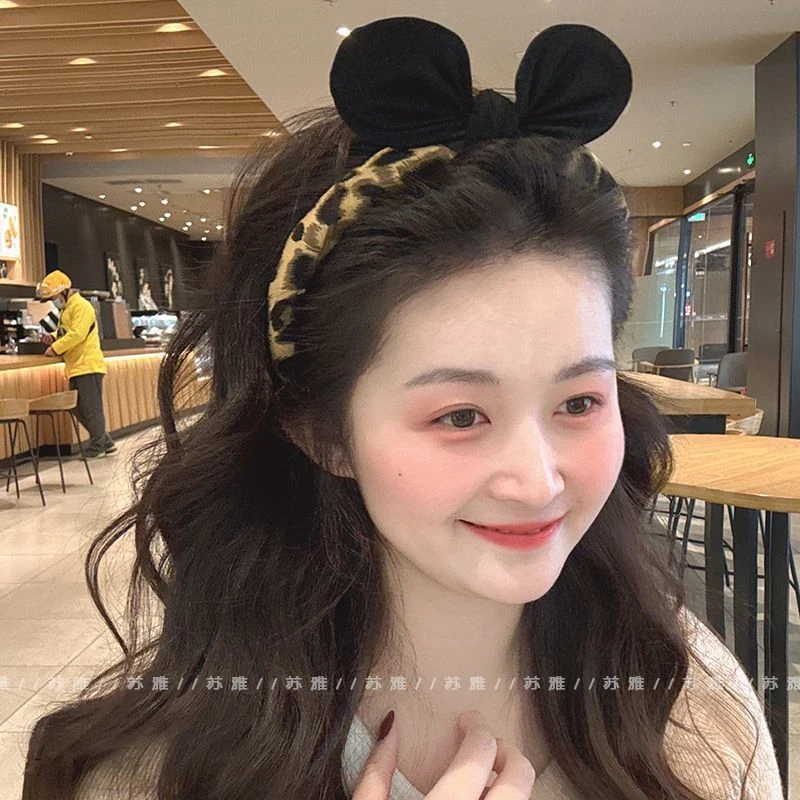 可爱立体兔耳朵蝴蝶结豹纹发箍女2025新款发卡高颅顶洗脸头箍女款