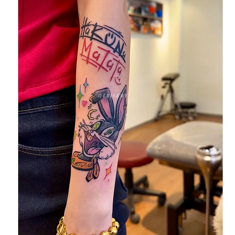 新款oldschoo欧美风彩色纹身贴卡通八哥男女手臂防水持久仿真遮疤