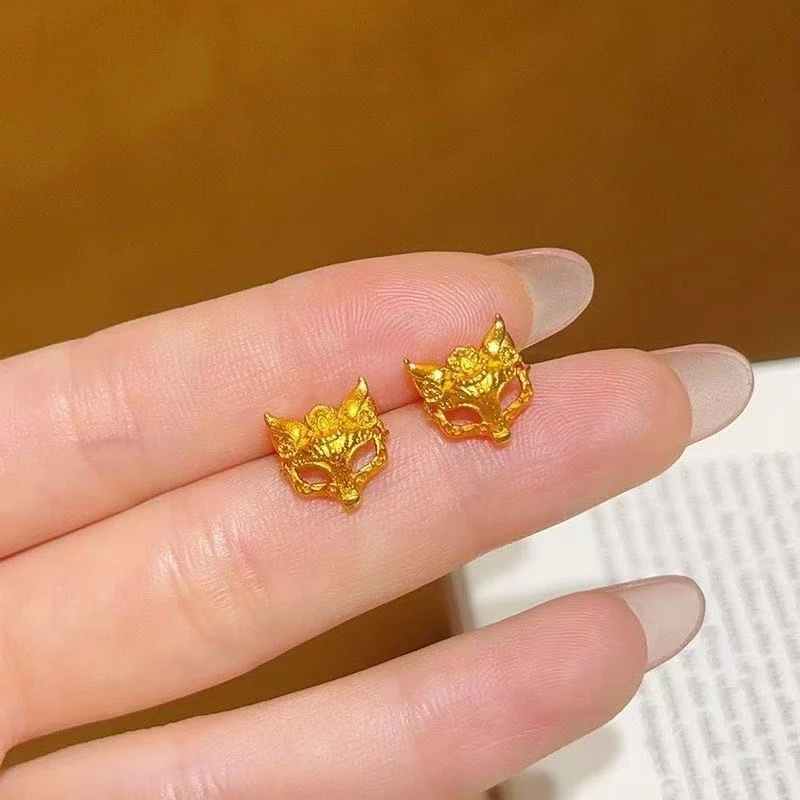 奢卡丹 合金铜耳饰 新款狐狸面具耳钉女轻奢高级感国风气质仙气狐