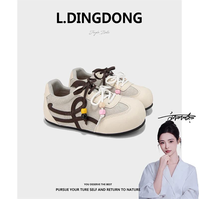 【刘叮咚女鞋】百搭厚底单鞋2025小众设计款休闲风外穿女拼色休闲鞋