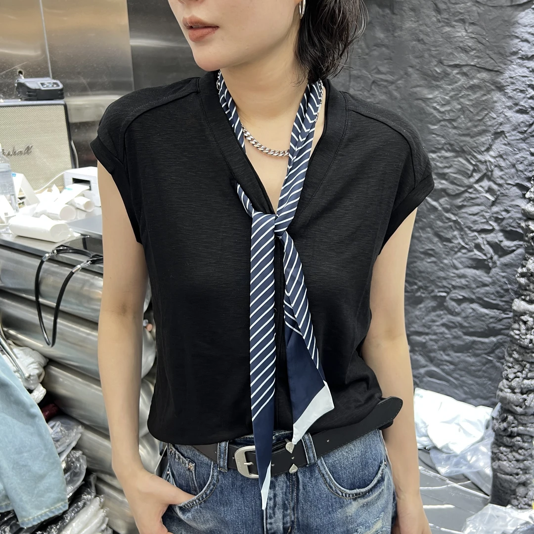 【晨玲推荐】99357学院风系带领带短袖T恤女夏装洋气宽松小衫上衣