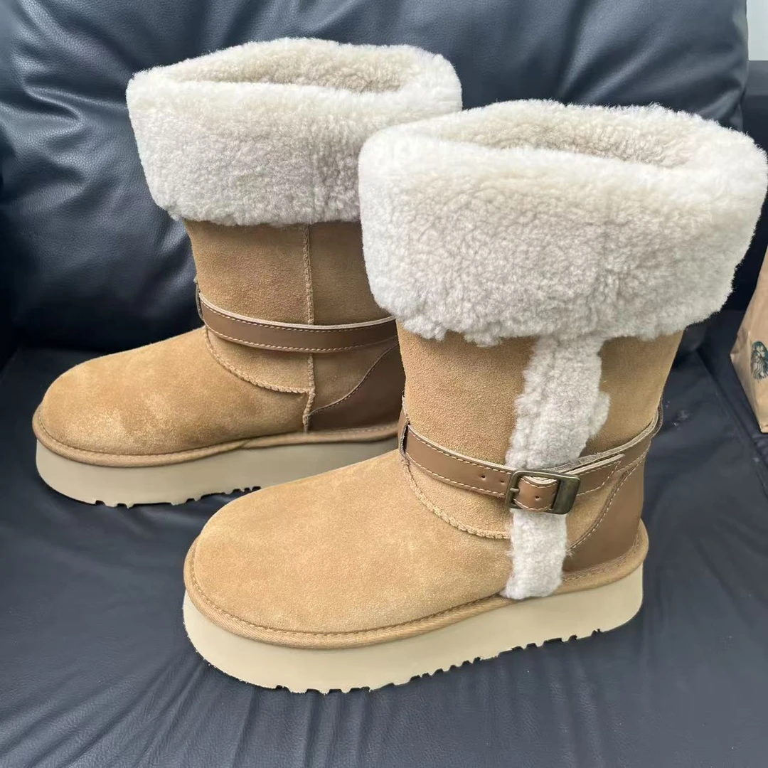 2025新款雪地靴厚底骑士靴中筒真皮时尚百搭冬季保暖加厚