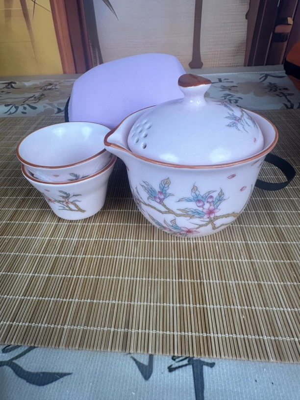 Z07粉桃世外桃源一壶3杯白瓷珐琅彩高档青瓷旅行茶具茶壶陶瓷便携
