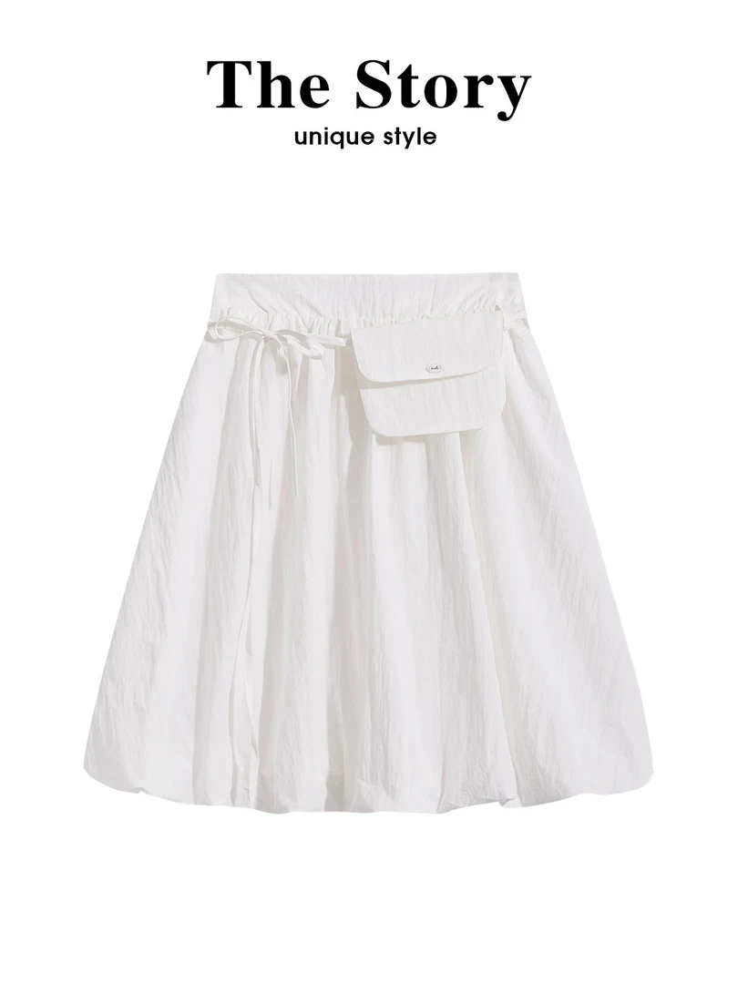 （腰包花苞裙）白色半身裙女2025年夏季新款蓬蓬裙花苞裙中裙C592