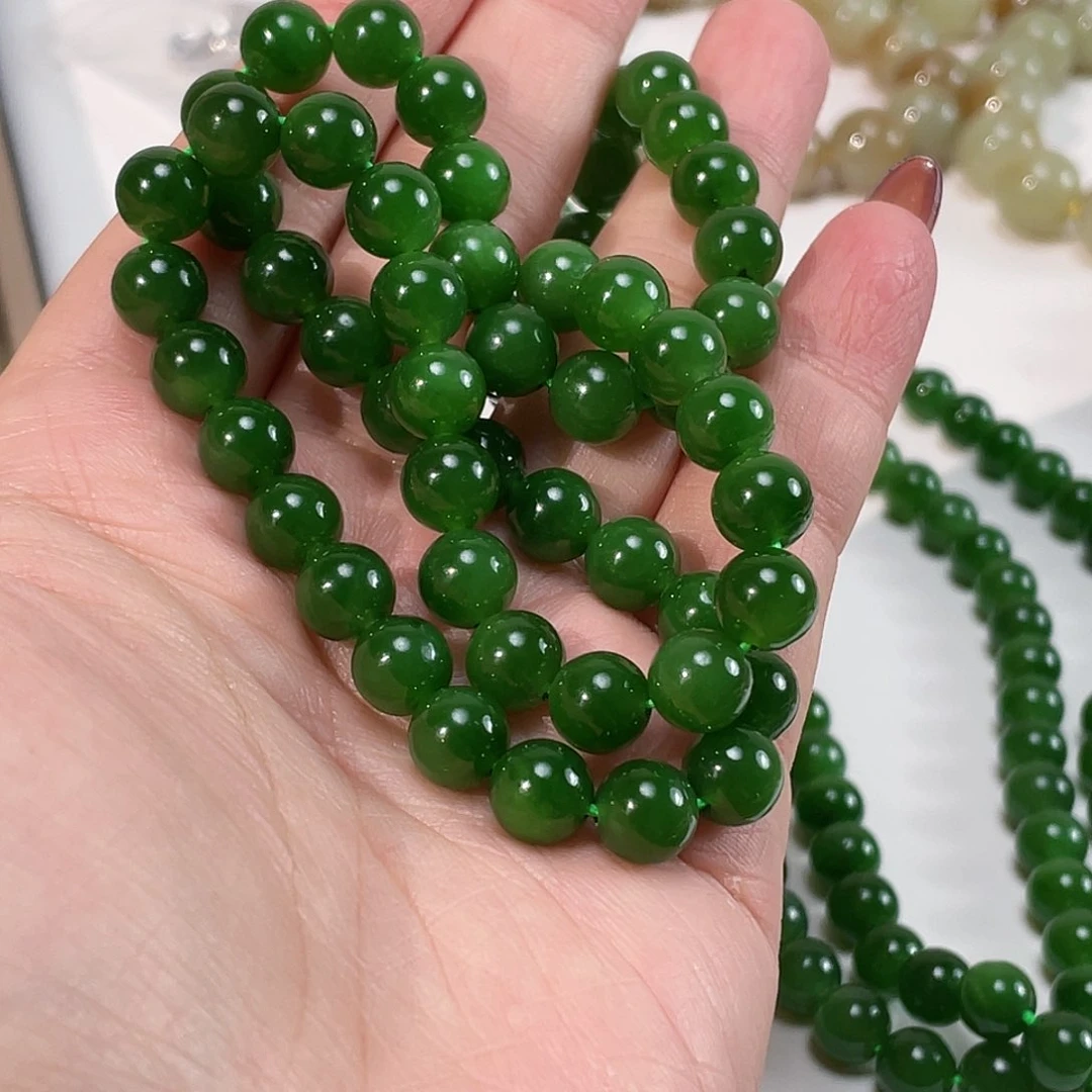 和田玉（碧玉）手链未镶嵌青*案俄辣阳绿 8.1