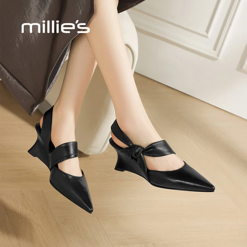 时装凉鞋粗跟优雅一脚蹬高跟尖头百搭黑色法式