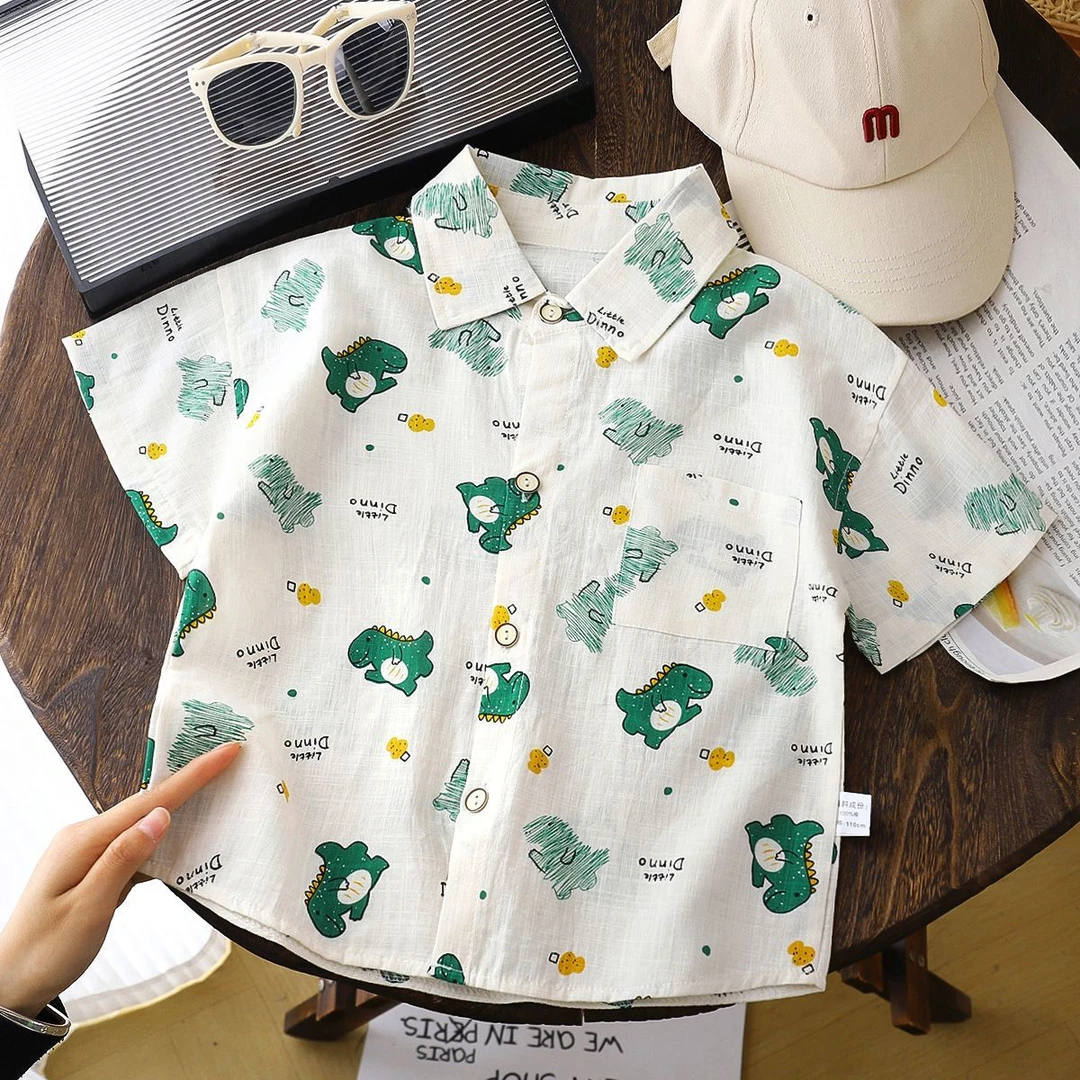 儿童短袖衬衫男童宝宝2025夏季婴儿衬衣夏装小童装上衣纯棉韩版潮