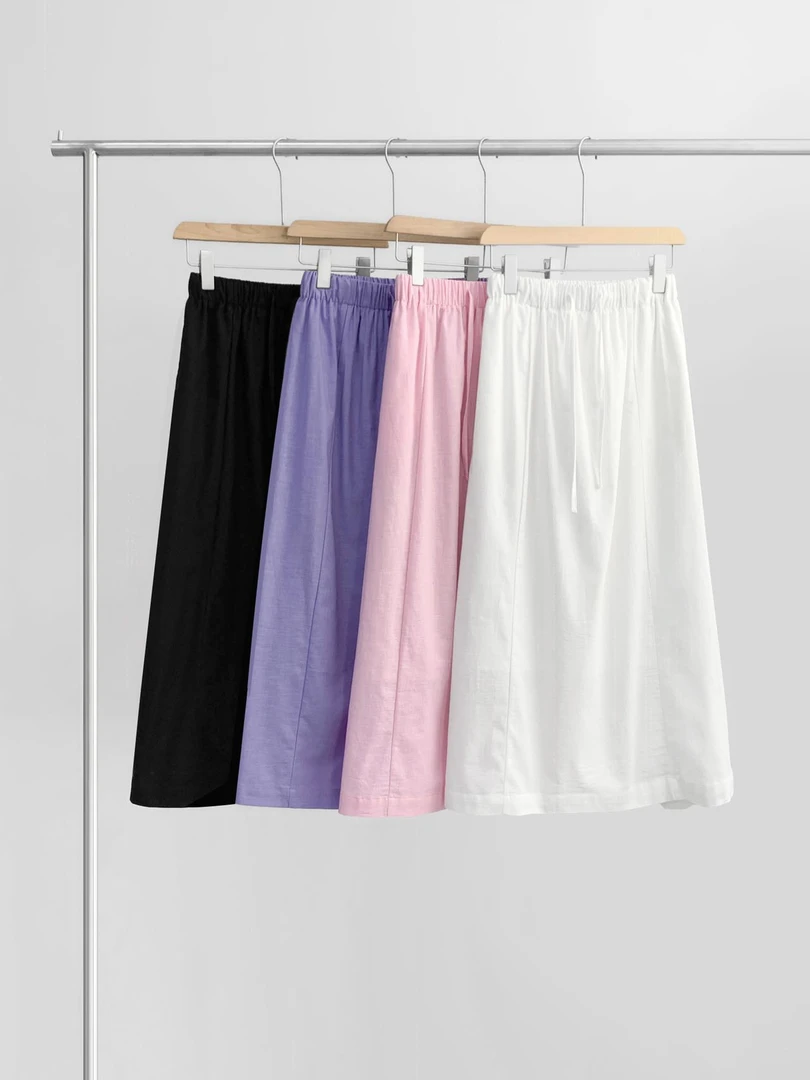 韩系简约纯色休闲A字半身裙夏新款高腰百搭亲肤舒适棉麻直筒裙