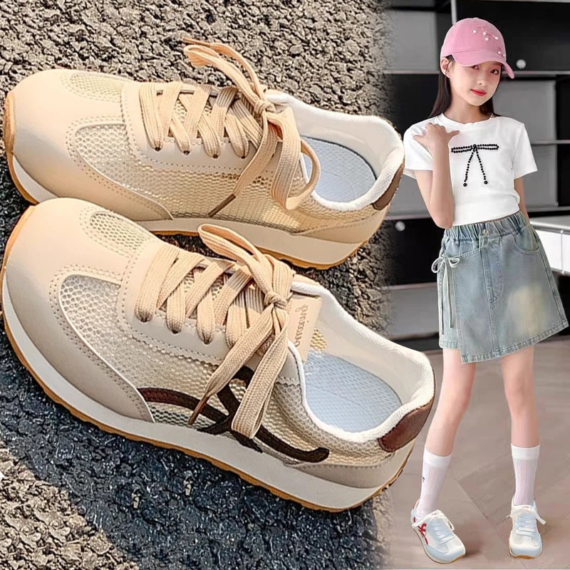 女童运动鞋2025新款夏薄款单网儿童百搭休闲女孩中大童阿甘德训鞋