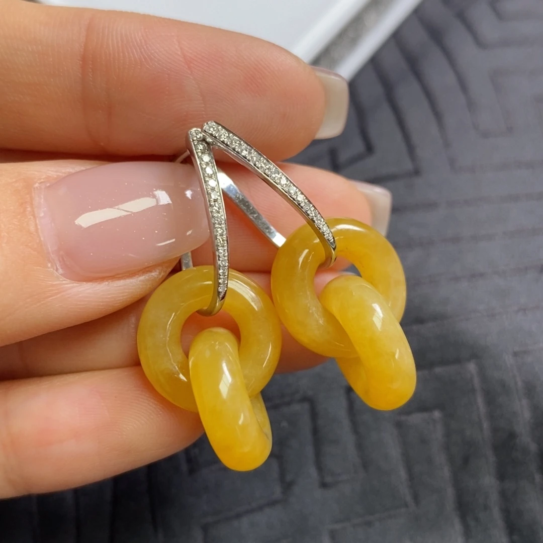 翡翠18K金镶嵌耳饰耳包➕双环