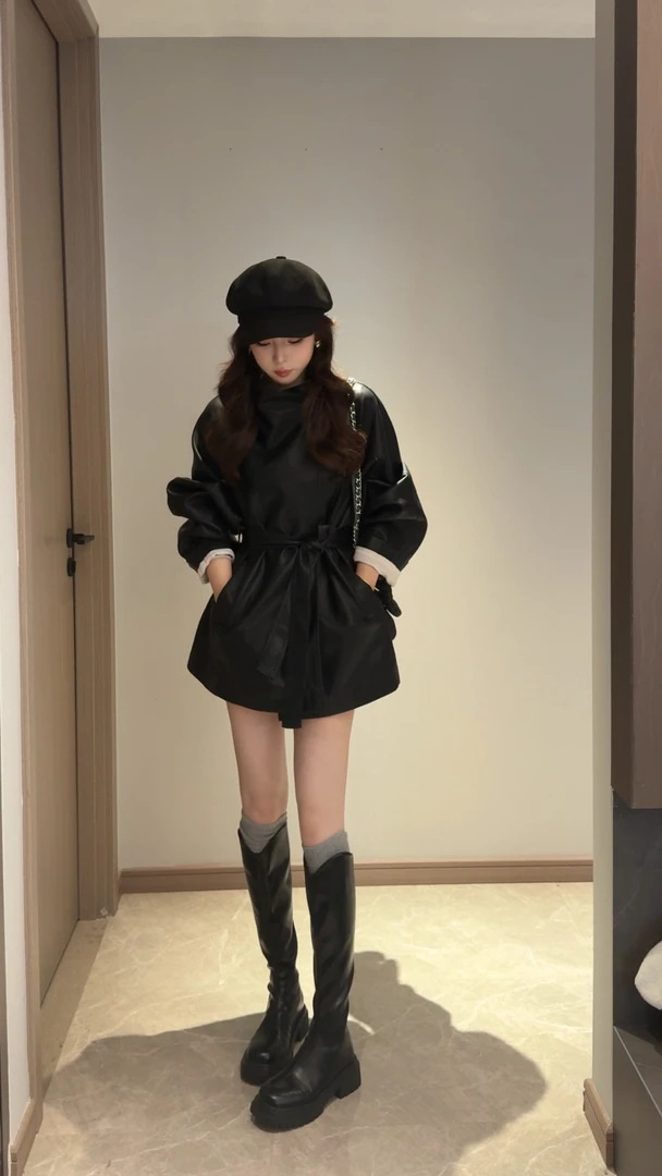 2025秋季宽松皮衣时尚拼接极简风清8003