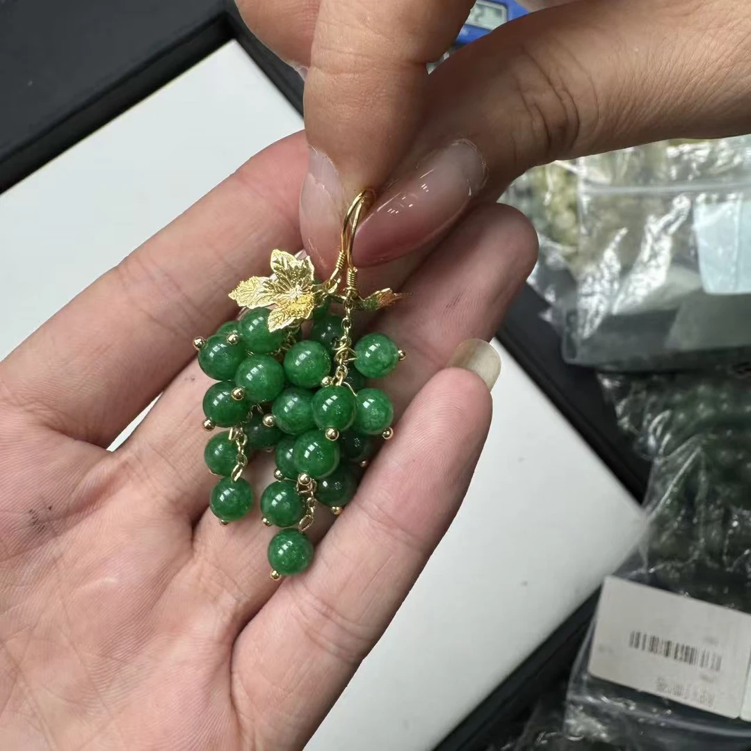 天然绿玉髓葡萄耳坠-多样性发一