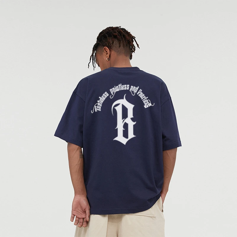 Labzaa圆弧LOGO胶印基础短袖美式高街休闲潮牌宽松重磅T恤夏男女