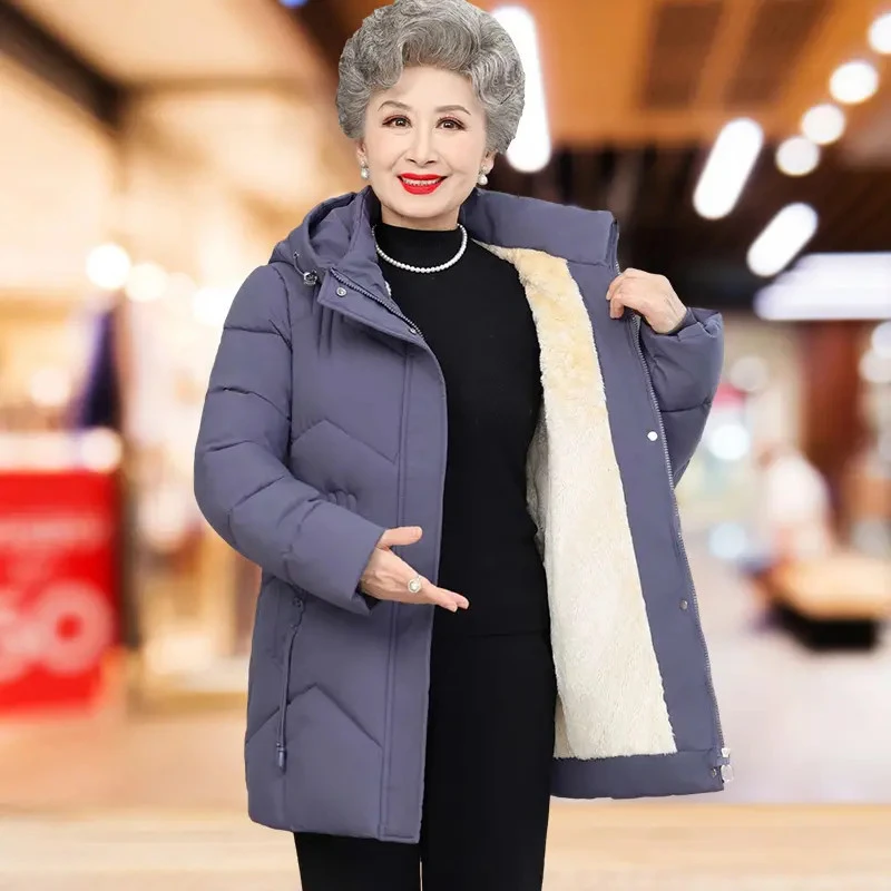 奶奶装加绒棉衣妈妈冬装女棉袄老人加厚连帽外套老太太显年轻