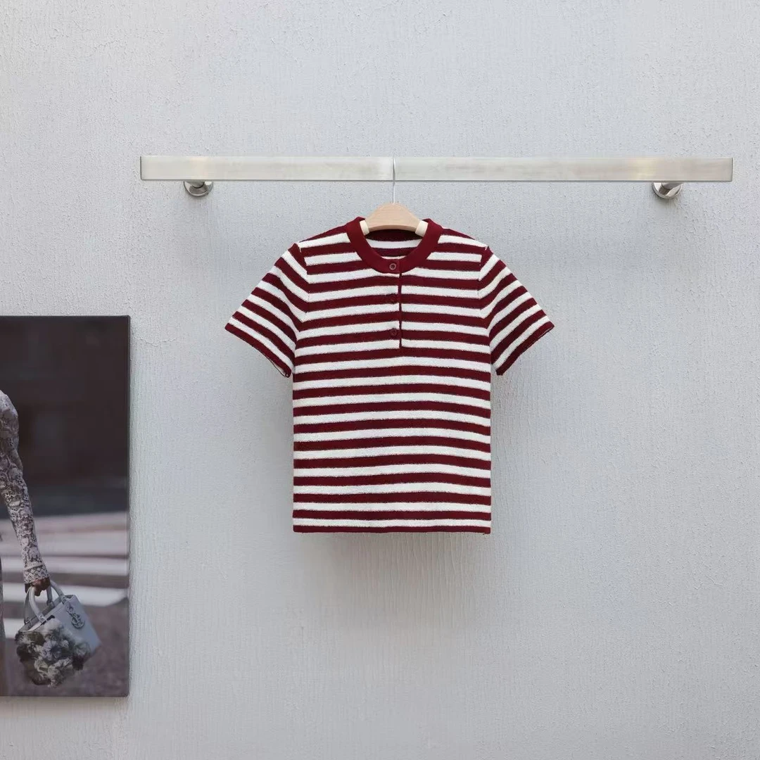 【晨老板】~ceilina【夏日逸缕】时尚条纹圆领短袖针织上衣69257091