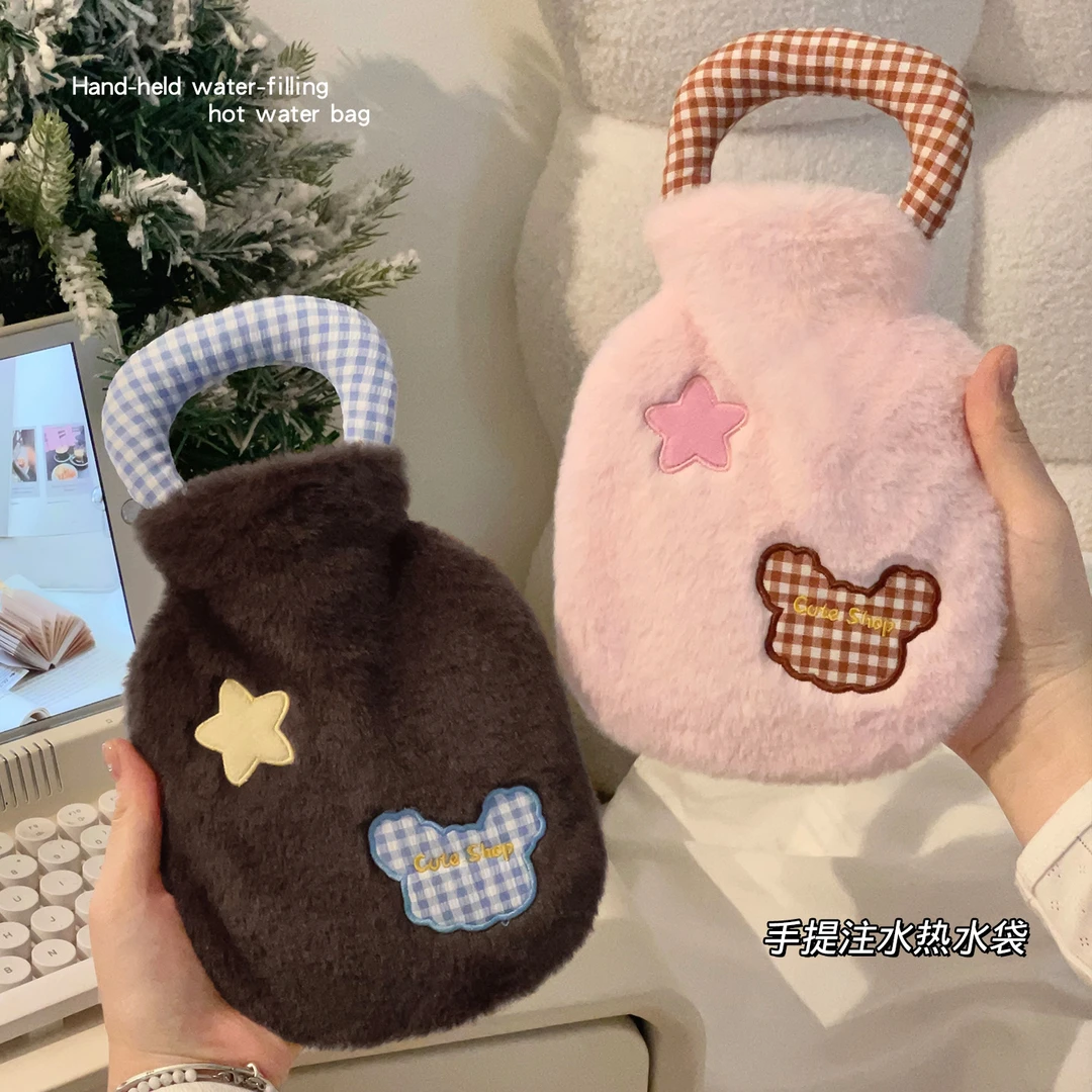 暖水袋热水袋注水暖肚子暖手宝学生敷肚子可爱毛绒热敷便携挂件