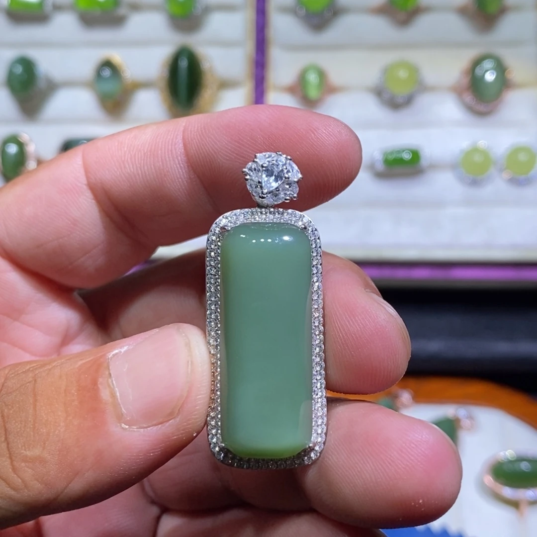 和田玉（碧玉）银S925镶嵌吊坠(不含链)