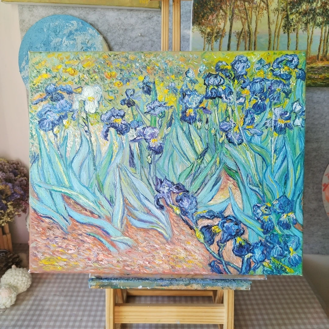 纯手绘油画临摹印象派梵高《鸢尾花》装饰画适合客厅卧室餐厅玄关