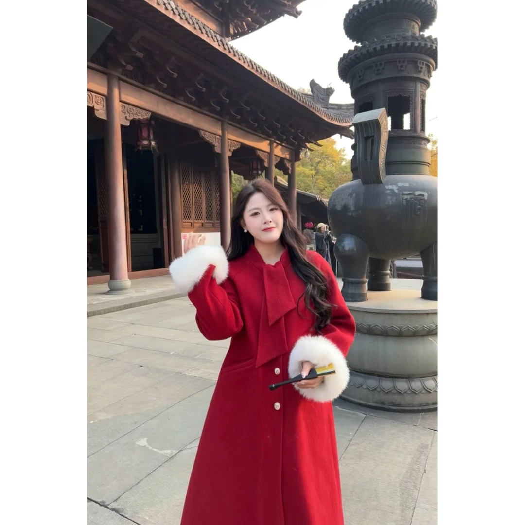【半旬冬雪】秋冬高级感厚款毛呢夹羽绒外套百搭时尚中长款 DM35747