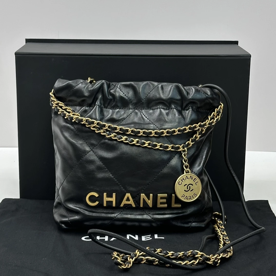 95新 Chanel/香奈儿 22bag mini黑金垃圾袋 10009