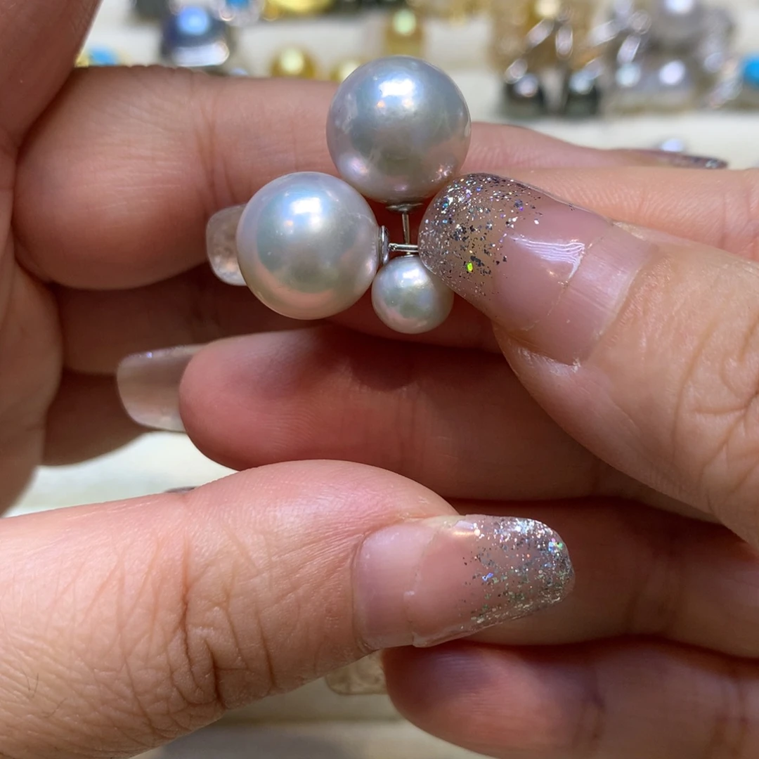 银S925镶嵌淡水珍珠耳饰