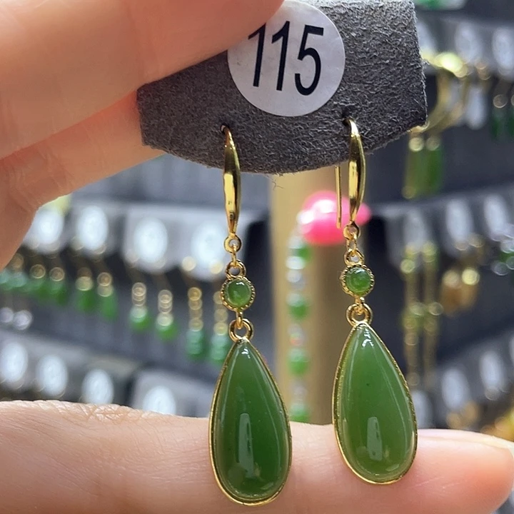 和田玉银S925镶嵌耳饰