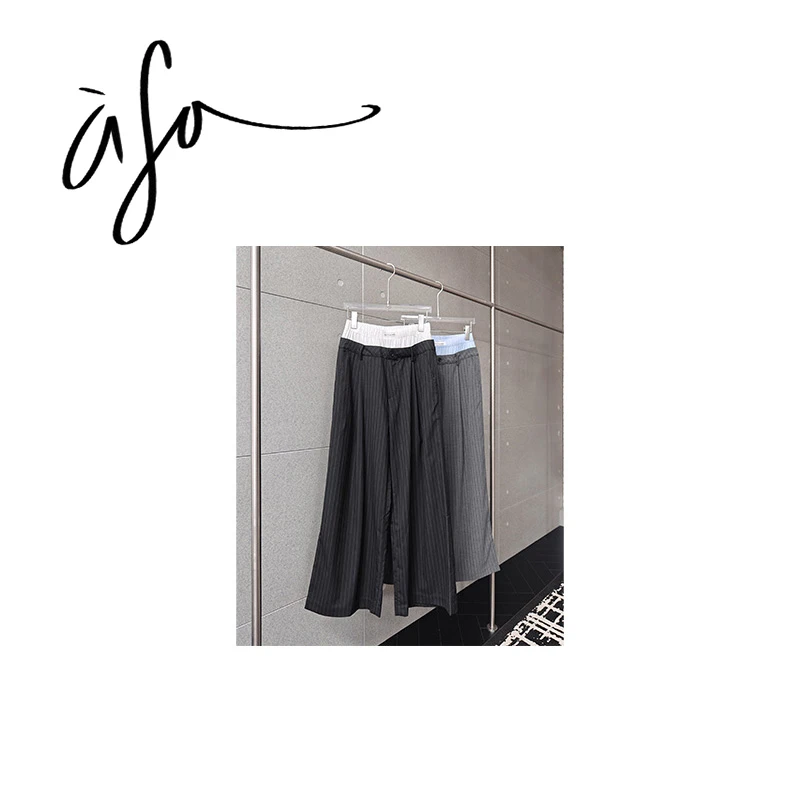 ASA-【假两件拼接双腰头条纹西裤JF】