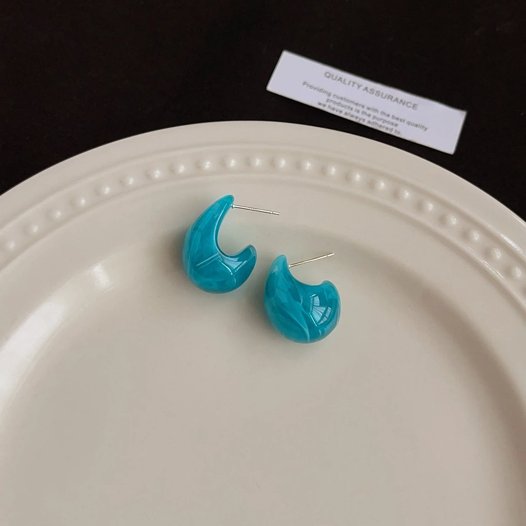 铜合金树脂耳饰 冰透湖绿色水滴耳环
