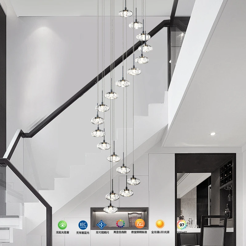 福灯堡楼梯吊灯现代简约别墅中空挑高客厅吊灯loft复式楼公寓旋转