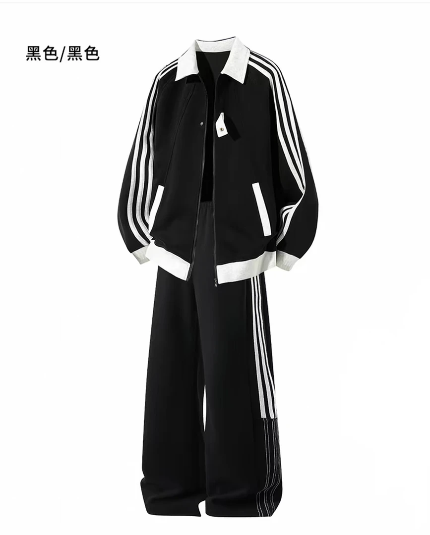 公主  休闲运动套装春秋季新款潮流条纹外套长裤两件套5980