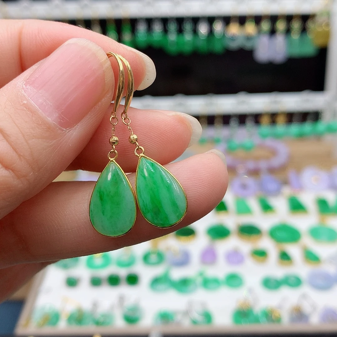 翡翠耳饰18K金镶嵌的