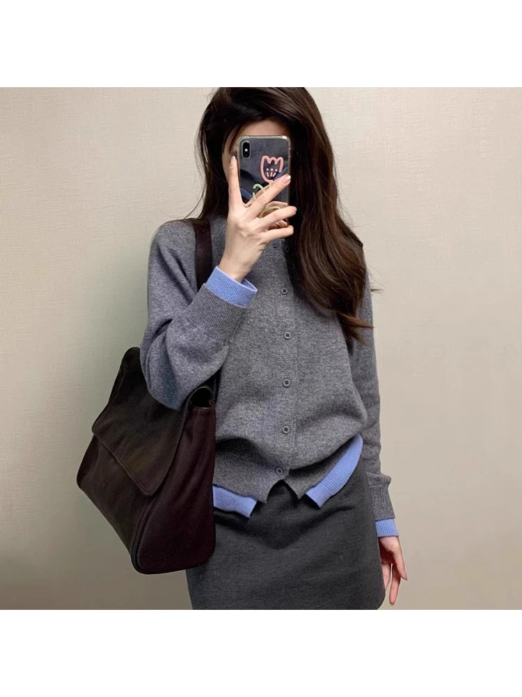 哥弟阿玛施正品毛衣女款2025春秋季新款慵懒风假两件针织开衫上衣