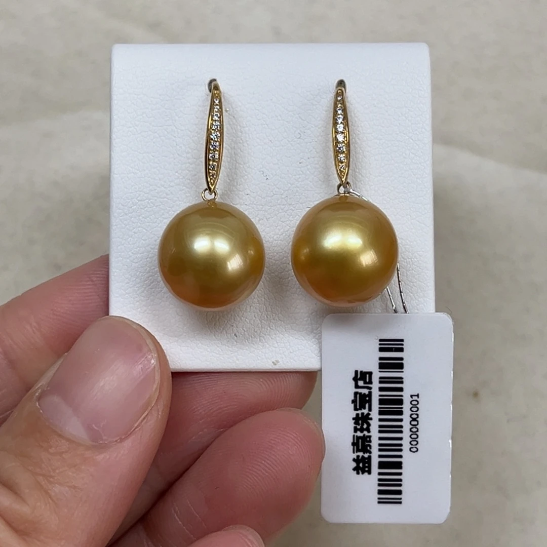 耳饰海水珍珠18K金镶嵌12-13mm