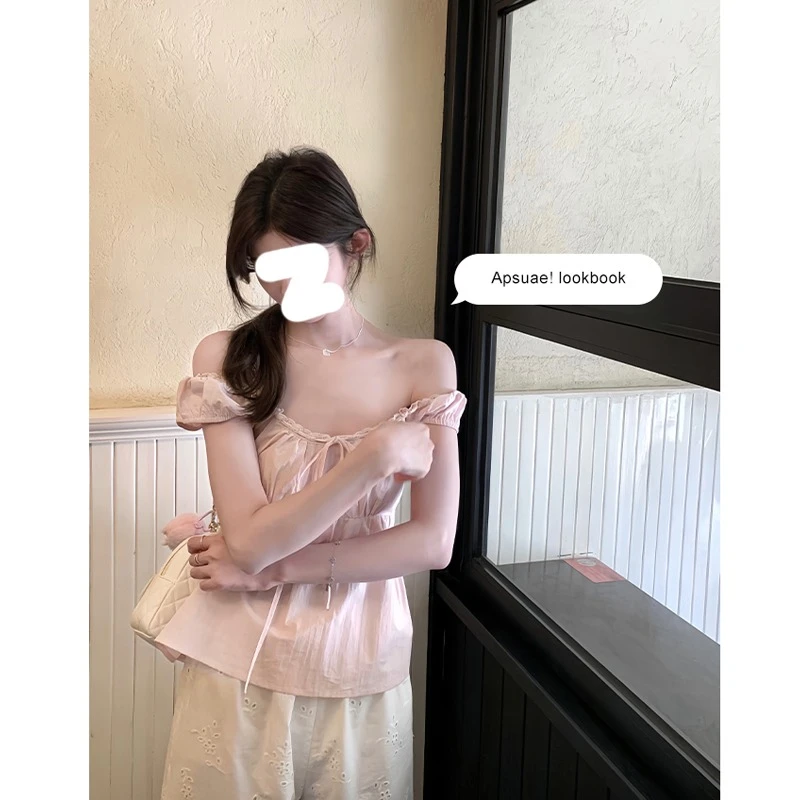 甜辣一字领设计感小众雪纺衫2025夏季新款女时尚法式气质宽松上衣