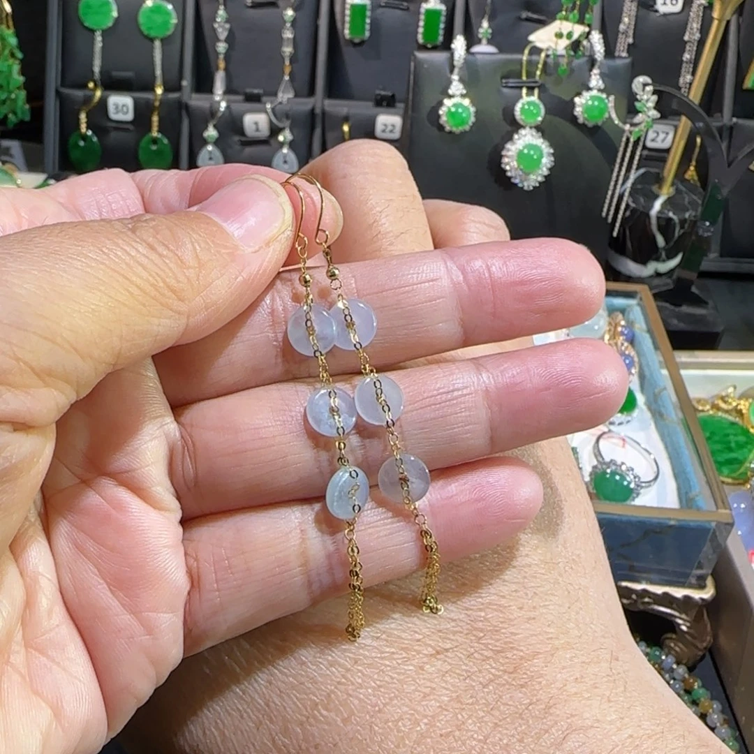 翡翠18K金镶嵌颈饰耳钩