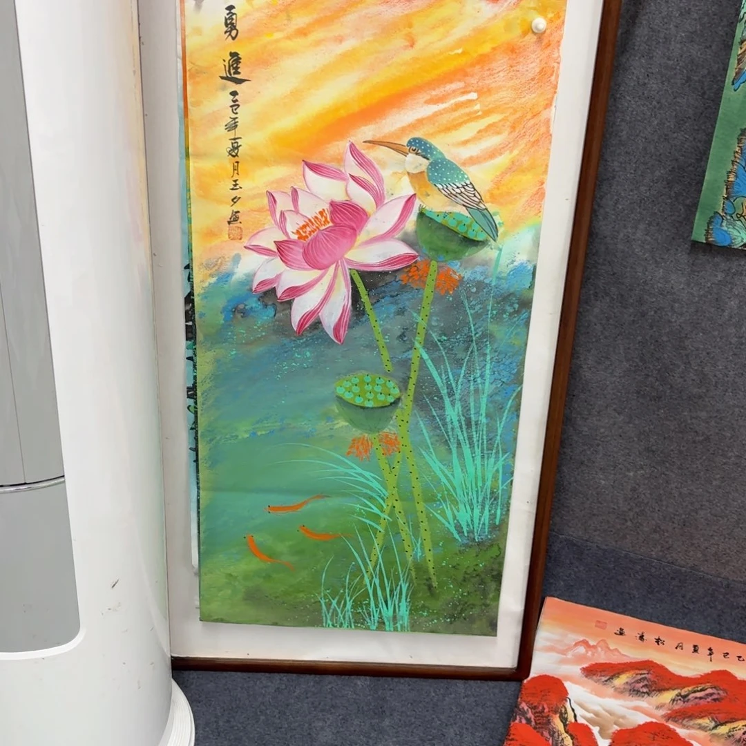 用***3国画100×50两张荷花画